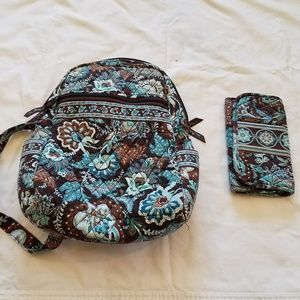 Vera Bradley backpack purse & wallet- Blue/ Brown